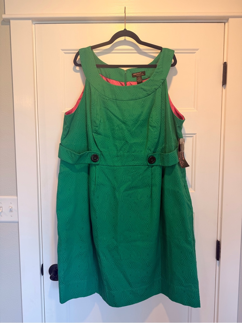 Robbie Bee Green Textured Sleeveless Dress with Pink Lining